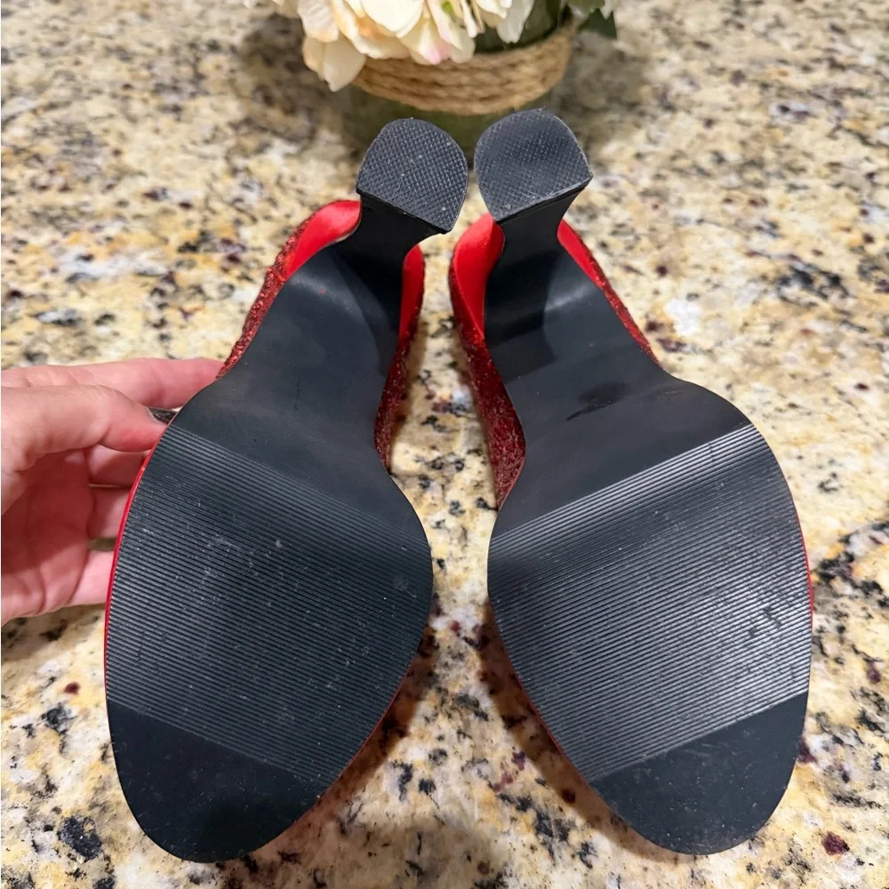 Bordello Pleaser Red Glitter Bow Platform Pumps Dorothy Wizard of Oz Size 8